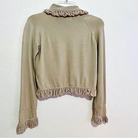 Mac & Jac Cream Silk Blend Dusty Pink Velvet Ruffled Collar Knit Cardigan M - Picture 4 of 7